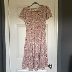 Monteau Flutter Sleeve Floral Midi Dress